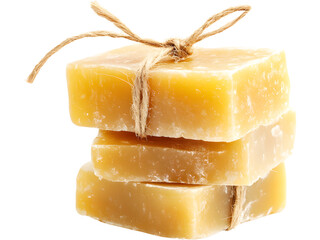 Natural handmade soap blocks isolated on transparent background. Organic skincare product mockup.