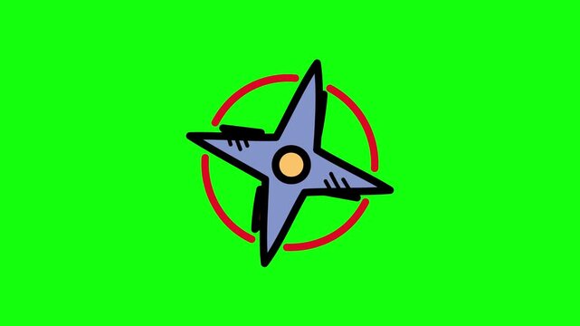Animated ninja star spinning on green screen background with circle
