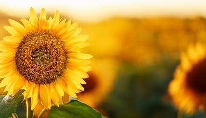 sunflower on blurred sunny nature background horizontal agriculture summer banner with sunflowers field organic food production harvest of farm product oilseed crop copy space for text © Janet