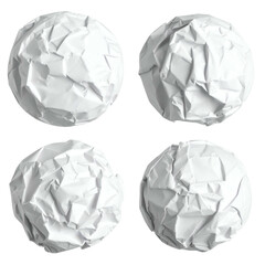 Fototapeta premium Four white spheres of crumpled paper, different angles, isolated on black