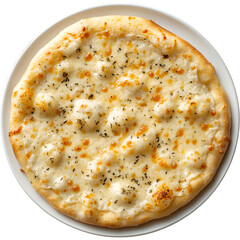 Top view cheese pizza isolated on transparent background. Minimal Italian food concept for menus, delivery services and restaurant branding.