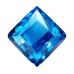 A vividly detailed, square-cut gemstone, radiating blue light against a stark black background
