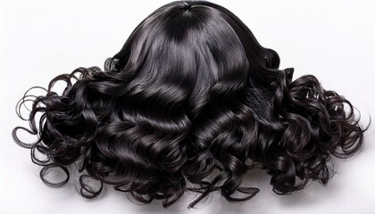 Naklejka premium curly black wig displays unique texture and fullness ideal for creative styling hair isolated on a white background