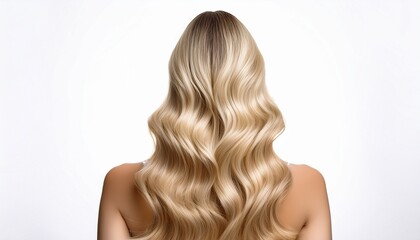 Fototapeta premium wig long wavy blonde hair styled in a symmetrical fashion isolated on a white background