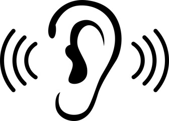 Abstract illustration of an ear with sound waves symbolizing active listening or hearing ability isolated on transparent background