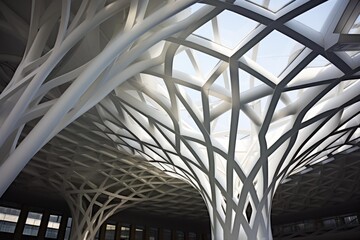 Naklejka premium White geometric organic structural elements creating a modern architectural design with a skylight