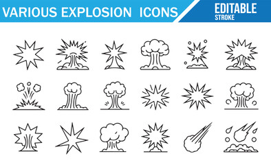 Burst and boom explosion icons. Set of outline vector symbols. © SANTI