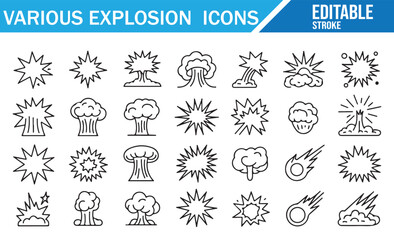 Set of explosion line art icons. Vector outline blast and boom symbols. © SANTI