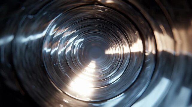 Abstract view inside reflective metal tunnel