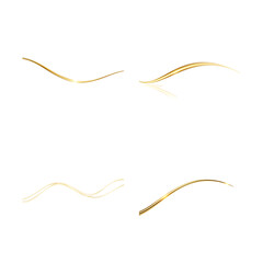 Four glowing yellow and white curved lines isolated on transparent background