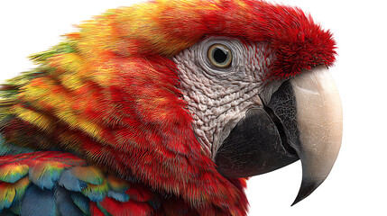 Vibrant colorful macaw parrot head shot isolated on transparent background