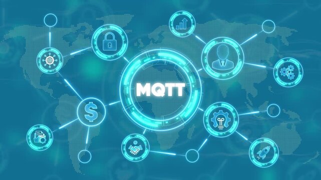 M Q T Internet of Io T Connectivity Technology Concept with Glowing on Map Background mqtt internet of technology