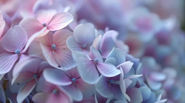 Hydrangea flowers in pastel colors bloom.