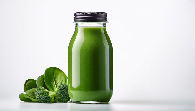 green smoothie bottle isolated on white background with no distractions