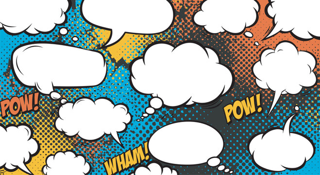 Comic book speech bubbles and sound effects background