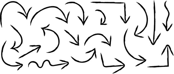 Fototapeta premium A collection of hand drawn black arrows pointing in various directions depicting movement flow and abstract concepts high quality professional detailed modern elegant