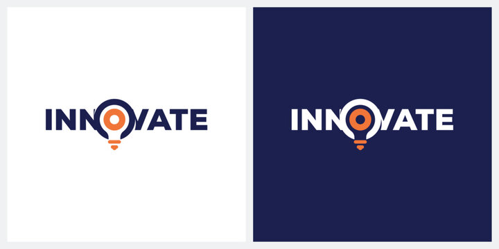 innovate logo design vector, typography light bulb logo icon concept