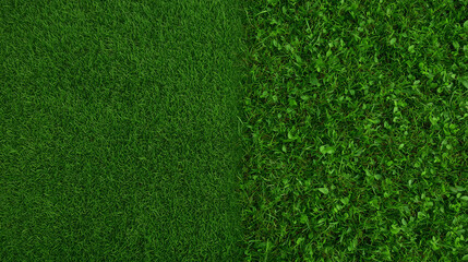 Obraz premium Split view of a lawn showing cut and uncut grass, ideal for landscaping and gardening themes.