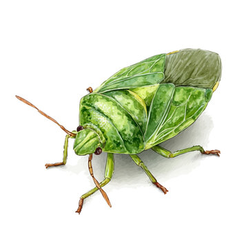 Isometric watercolor rendering of Aphid, isolated on a clean white background.