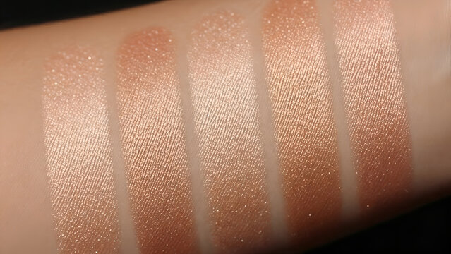 Swatches of highlighter shades on arm in various skin tones  
