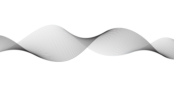 Abstract monochrome wave background with thin parallel flowing black lines, illustrating sound frequency and data motion through smooth curves in a clean modern line art style on white.