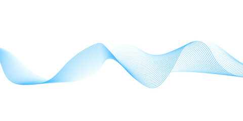 Modern abstract wave line design in light blue and cyan tones, showcasing flowing curves and smooth digital motion patterns on transparent for clean minimalist tech design use. © Hasan