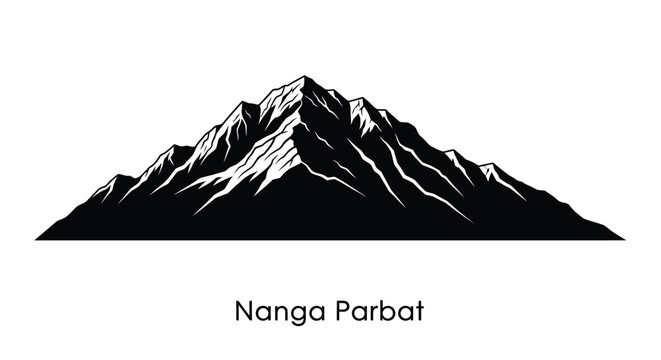 Dramatic mountain range illustration with bold black silhouette