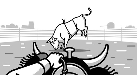 Rodeo Bull Riding Cowboy POV First Person View Vector Illustration © Anisah