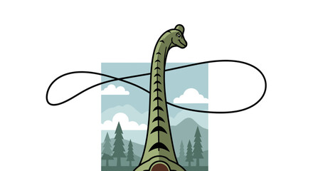 Cute Cartoon Brontosaurus Dinosaur with Lasso and Forest Background © Anisah