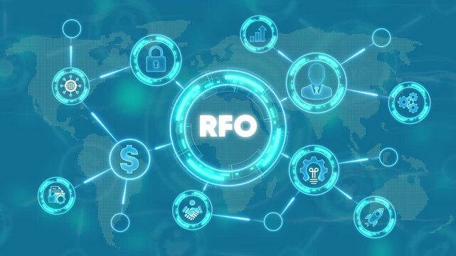 R F O Request for Offer Business Concept with and Map Background finance technology