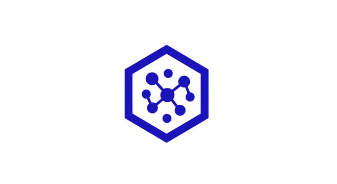 Abstract blue hexagonal network connection logo design.