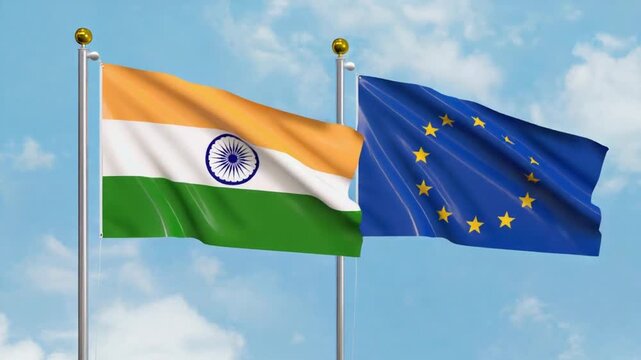 Flag of India and the EU.