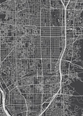 City map Kyoto, monochrome detailed plan, vector illustration