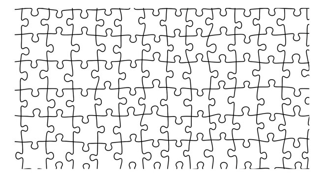 Hand drawn line art puzzle pieces set featuring interlocking jigsaw elements for concept design and backgrounds