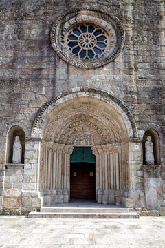 Main Gothic Portal and Rose Window of Santa Maria del Azogue Church, 14th Century, Betanzos, Spain