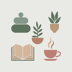 Flat of Book Coffee Plants and Stacked Stones flat book