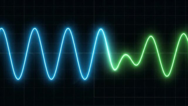 Visual representation of sound waves in vibrant colors, a digital display.