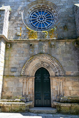 Fototapeta premium Church of Santo Domingo, 14th Century Galician Mendicant Gothic Portal and Rose Window in Ribadavia. Ourense, Spain