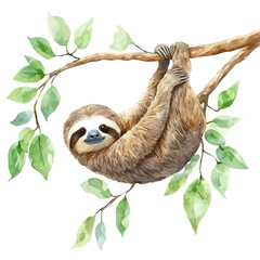 watercolor draw of Sloth, isolated on a white background. © skynora