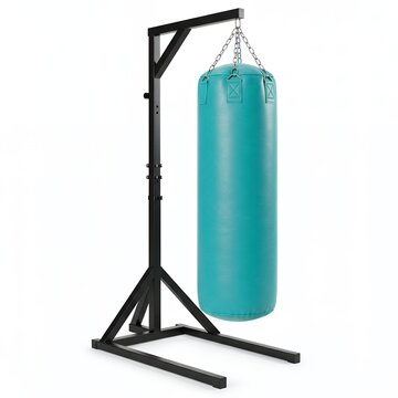 Heavy Teal Boxing Punching Bag with Durable Steel H-Frame Floor Stand for Combat Sports and High Intensity Interval Training, 3D Illustration on White