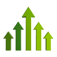Five green arrows of varying heights pointing upwards against a black background