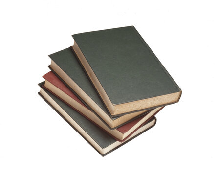 Stack of books isolated on transparent layered background.
