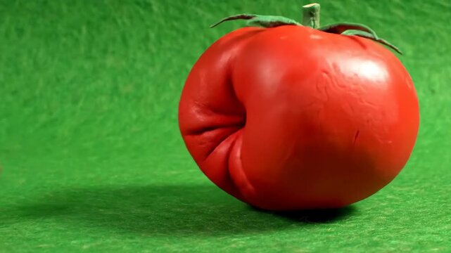 Stop Motion Animation: Small Tomato Grows into a Large Tomato on Green Background