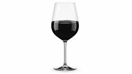 Elegant clear glass wine goblet with dark red liquid on white background