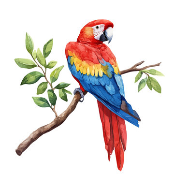 Parrot, elegant watercolor vector illustration with flowing lines and gentle color transitions, isolated on a white background.