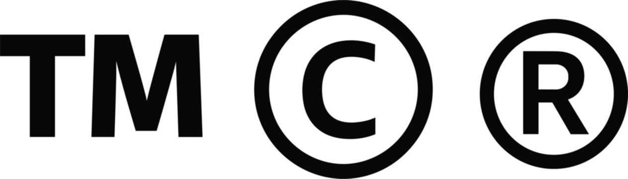 Trademark Copyright and Registered Symbol Icons on White Background TM symbol copyright symbol