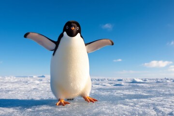Fototapeta premium Penguin on Pristine Ice in Arctic Wilderness Scene