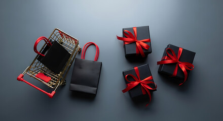 Gift box, shopping cart, and bag for sale promotion