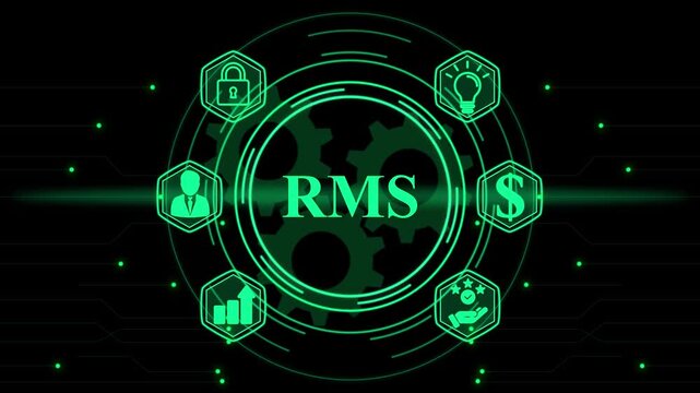 RMS acronym in a digital network with business icons