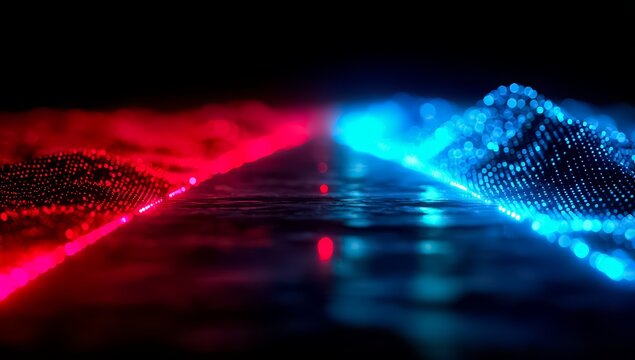 Blurry image of two lines, one blue and one red, with a lot of dots. The blue line is on the right